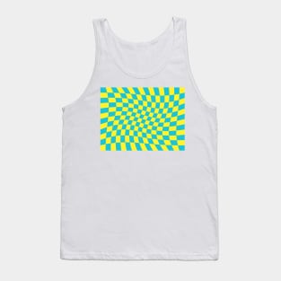 Twisted Checkered Square Pattern - Yellow & Sky Blue Tank Top